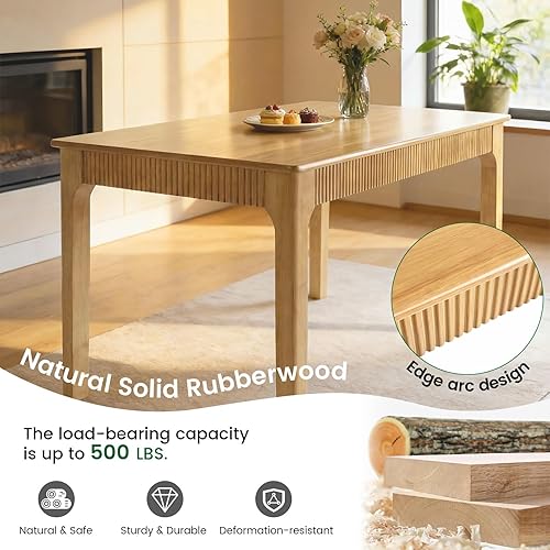 Miniatura 5 de Mesa de comedor de madera maciza de 31.5 pulgadas, moderna mesa rectangular de madera real, diseño acanalado de mediados de siglo para el hogar,