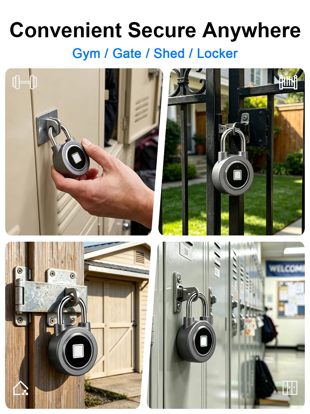 Cerradura biométrica de huellas dactilares para casillero, candado inteligente Bluetooth, cerradura impermeable recargable para taquilla de gimnasio, taquilla escolar, puerta, valla