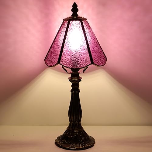 Miniatura 5 de Small Tiffany Table Lamp Purple Diamond Style Stained Glass Desk Lamps 6X6X14 Inch Bronze Resin Base Antique Mini Accent Light Purple Diamond,Sea