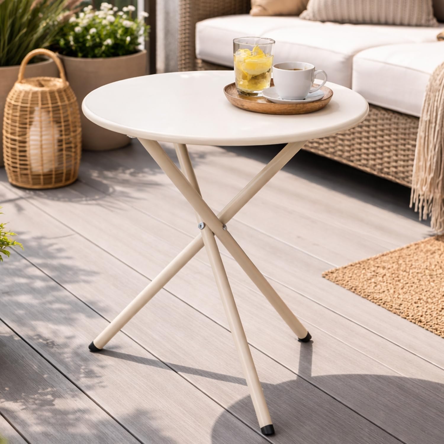 Mojawo Outdoortisch Bistrotisch Balkontisch Beistelltisch Gartentisch Stahl pulverbeschichtet wetterfest rund Weiß Ø48xH48cm