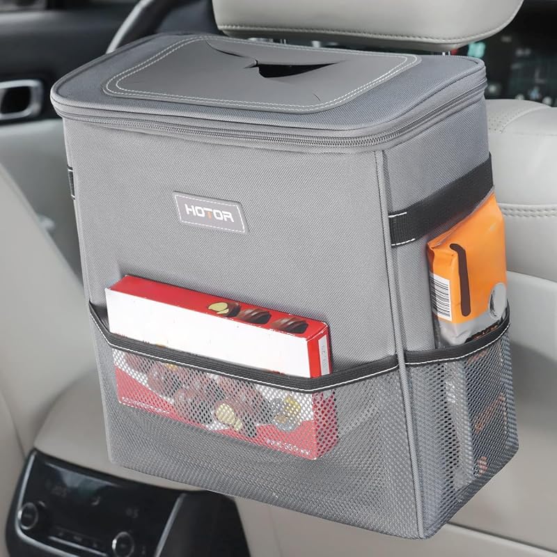 HOTOR Lixeira e Organizador para Carro com Forro Impermeável, 11,5 L, Cinza
