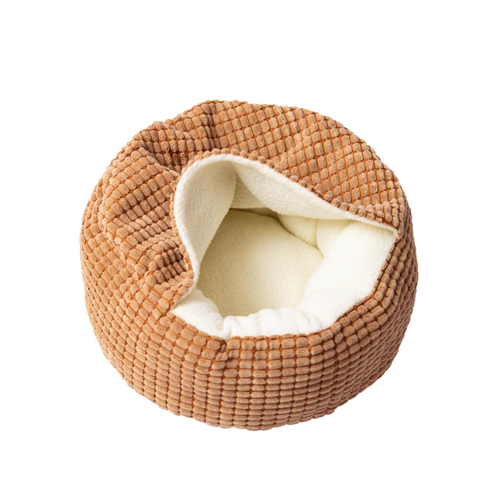 Cozy Round Dog Bed for Small Medium Dogs and Cats with Fixed Blanket, Soft Cushion Puppy Bed with Non Slip Bottom Cozy Sleeping Place (Khaki, L)