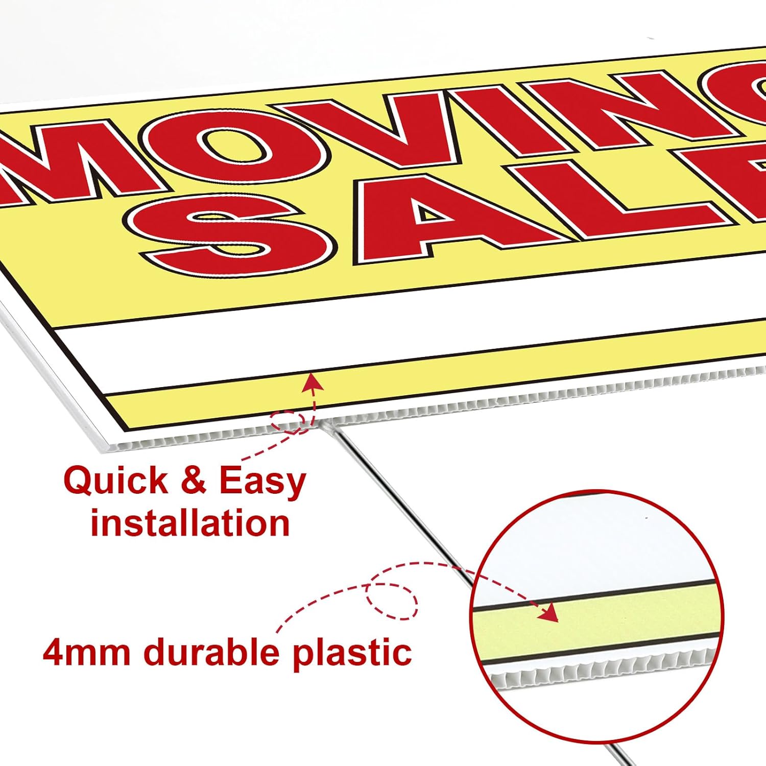 Drydiet 5 Pcs Double Sided Moving Yard Sale Signs 12 x 16'' Waterproof Corrugated Plastic Moving Sale Sign Kit with Stakes, Directional Arrows Yard Supplies for Outdoor Estate Event(Red, Yellow)