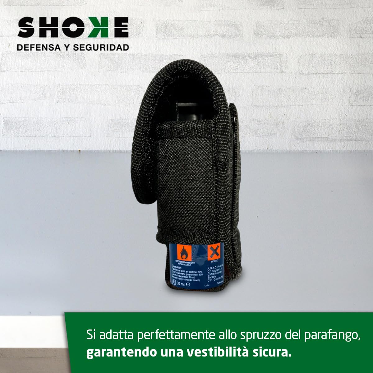 Shoke - Custodia spray peperoncino antiaggressione - Realizzata in Cordura Dupont - Compatibilità per riporre torce elettriche, coltelli e altri accessori - 11,5 cm x 5,5 cm x 4,7 cm