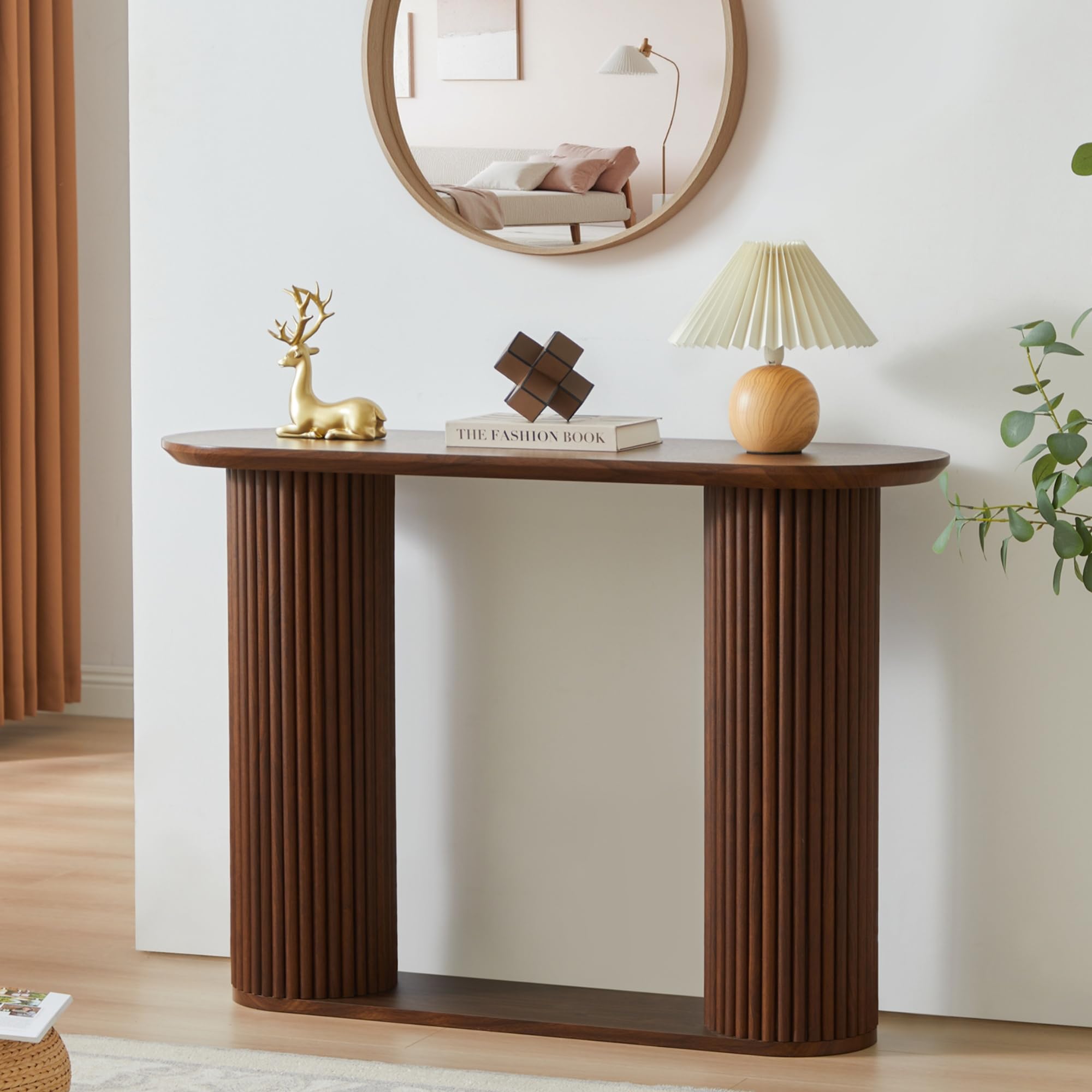 Fluted Oval Console Table with Storage