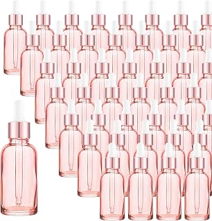 48 Pack 2oz Rose Glass Dropper Bottles, Eye Dropper Bottles with Glass Droppers for Essential Oils, Perfumes (60ml, Rose Pink)