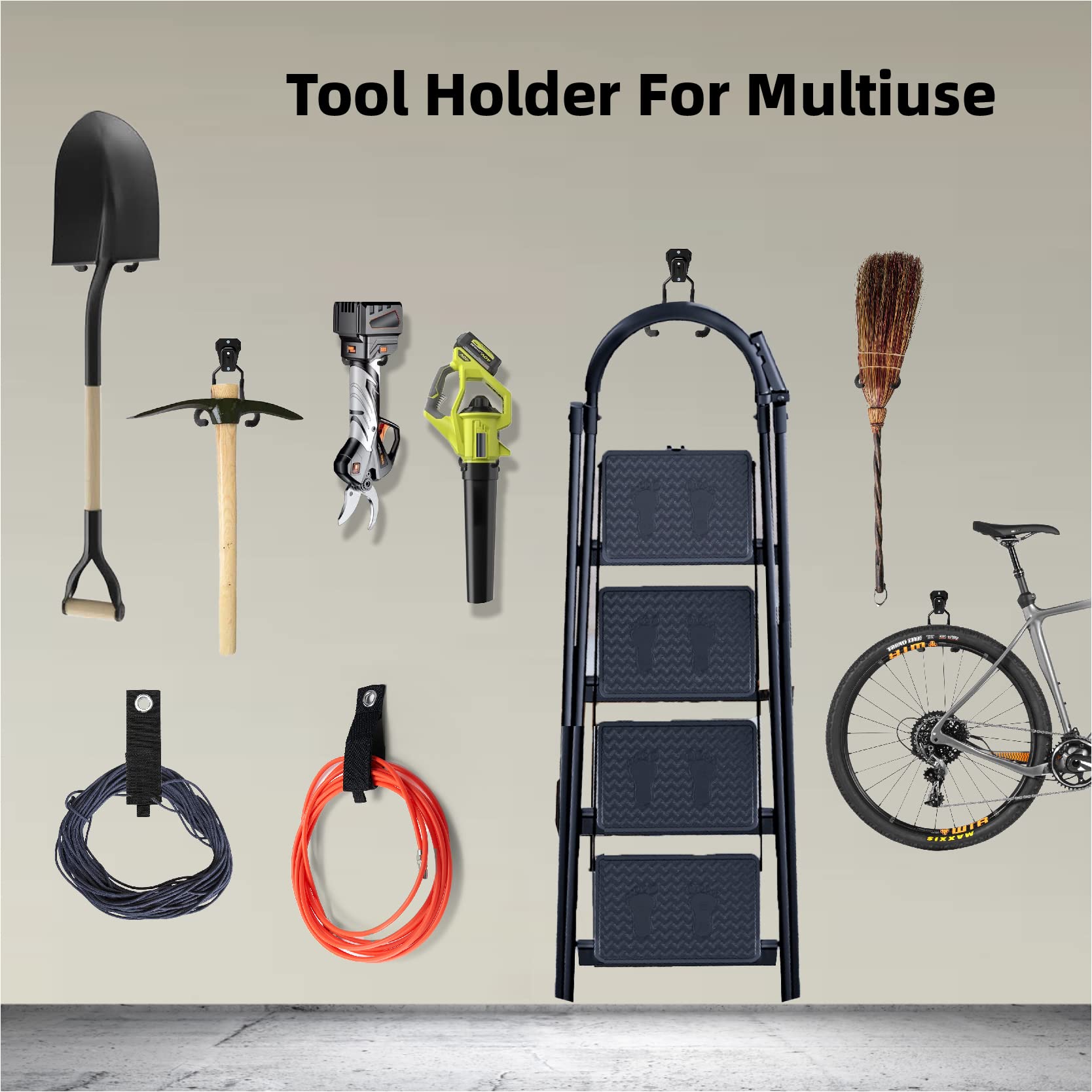Sinoer Support pour outils électriques de jardin, support pour nettoyeur, coupe-cordon, crochet mural, crochet mural pour garage, support utilitaire, (paquet de 4) peut supporter jusqu'à 30 kg