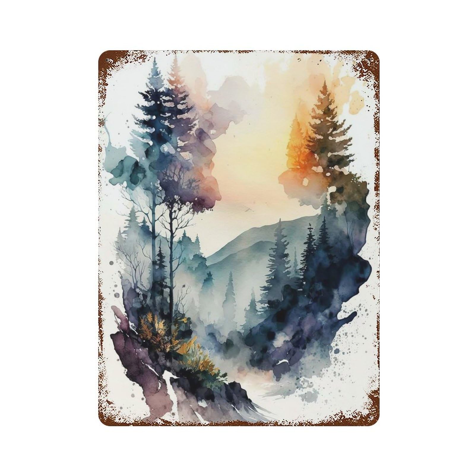 Distressed Metal Wall Sign Watercolor Nature 1 15.7"x11.8", Vintage Wall Decor for Cafe, Home Bar And Lounge Decor