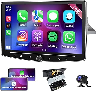 1+16G Android 11 Single Din Touchscreen Car Stereo with Wireless Carplay Android Auto, 10.1 '' Adjustable Angle in Dash GPS Car Radio with WiFi Bluetooth FM RDS EQ HiFi SWC AUX + Backup Camera