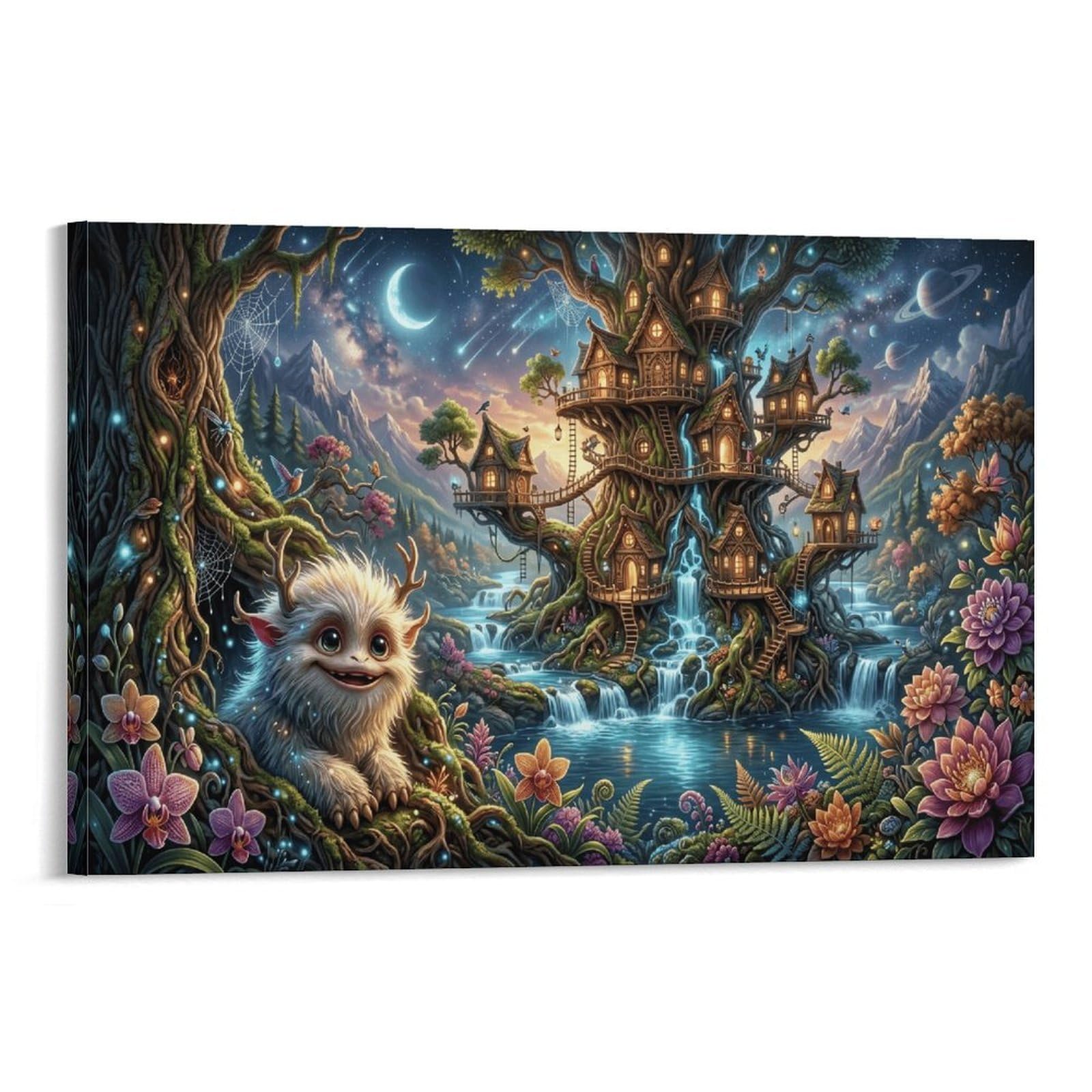XPASHIQWC Little Creature Poster Artwork Forest Treehouse Giclee Canvas Prints Modern Canvas Wall Art Picture Wall Hanging for Living Room Home Decorations 20x30inch(50x75cm)