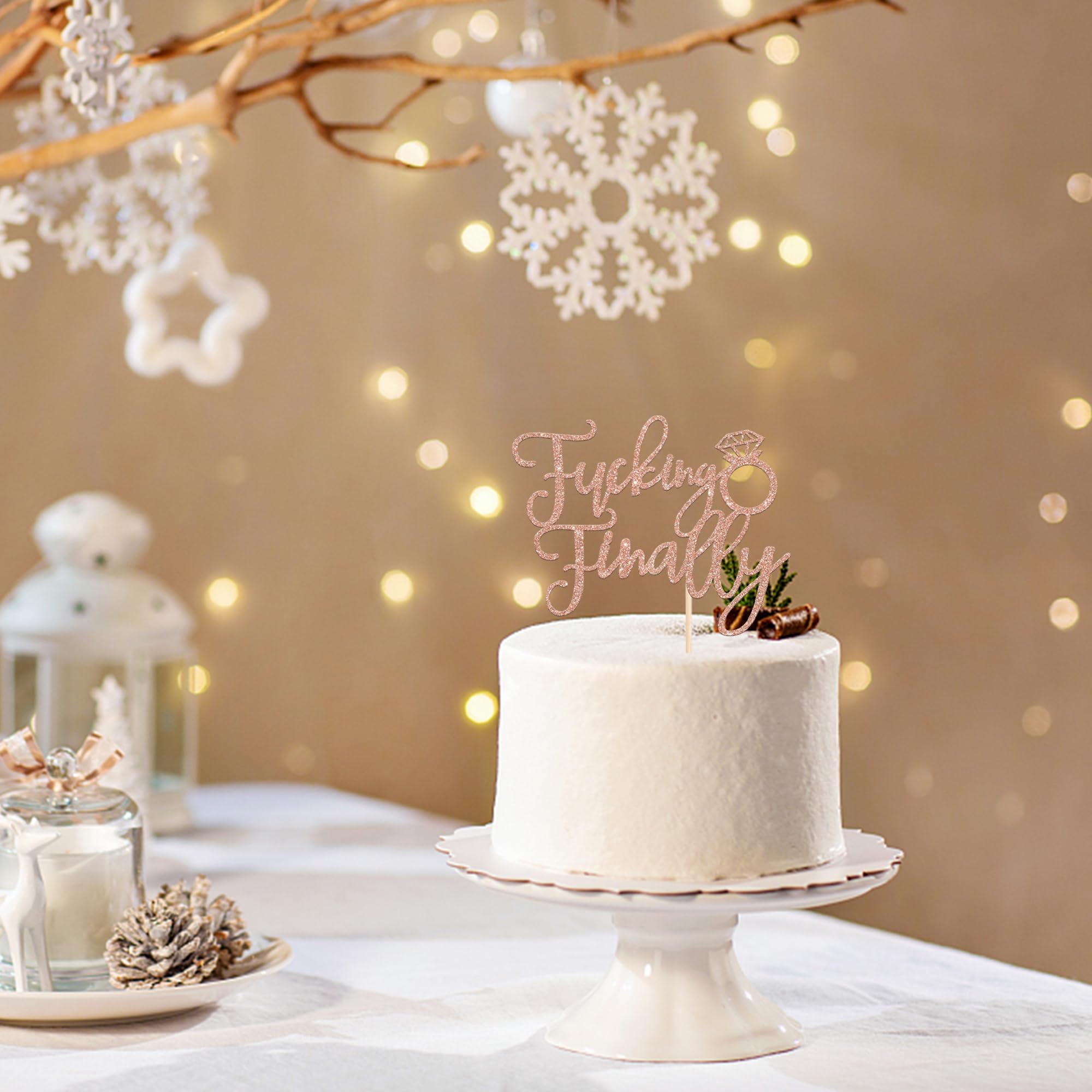SYKYCTCY 1 Pack Fucking Finally Cake Topper Glitter Diamond Ring Funny Wedding Engagement Cake Pick Bridal Wedding Cupcake Decoration Party Supplies Rosegold - Image 4