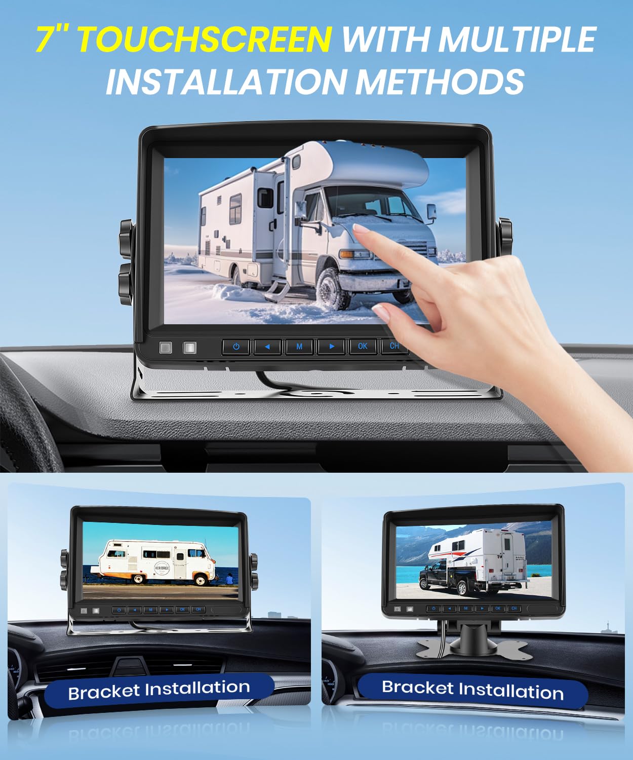 VECHTEL Telecamera Retromarcia Senza Fili, Monitor IPS Da 7'' con 2 HD 720P Telecamere Solari Magnetiche 10000mAh Wireless, Impermeabile IP69, Visione Notturna, Linee Guida, 12‑36V Per Auto Camion SUV