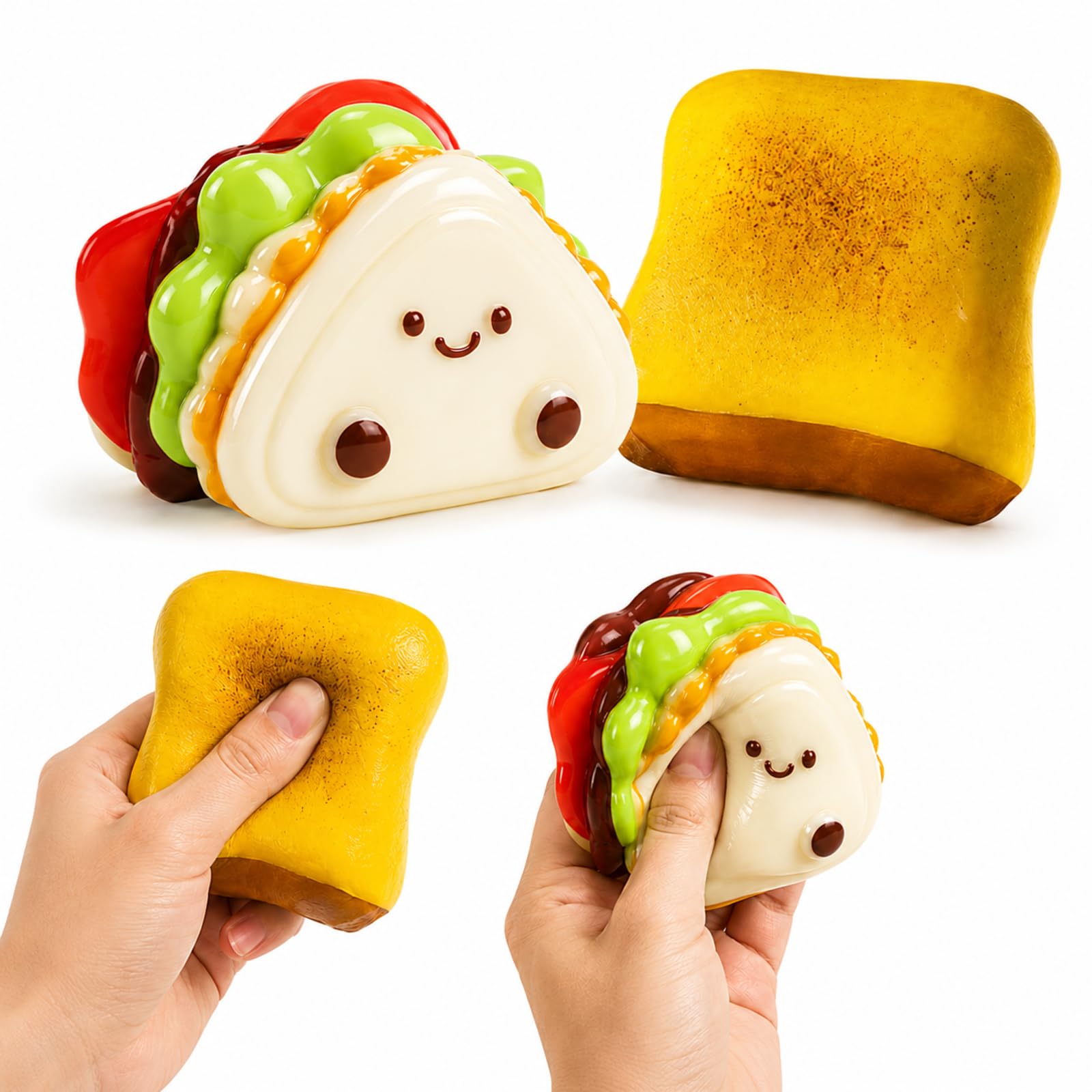 2 PCS Toast Squishy Set, Squishy Toast for Stress Relief and Focus, Office Desk Fidget for Adults with Anxiety, Portable for Travel, Detachable Sandwich Design for Interactive Play
