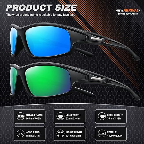 Miniatura 4 de Lentes de sol deportivos polarizados para hombre, 100% protección UV, irrompibles, para pesca, conducción