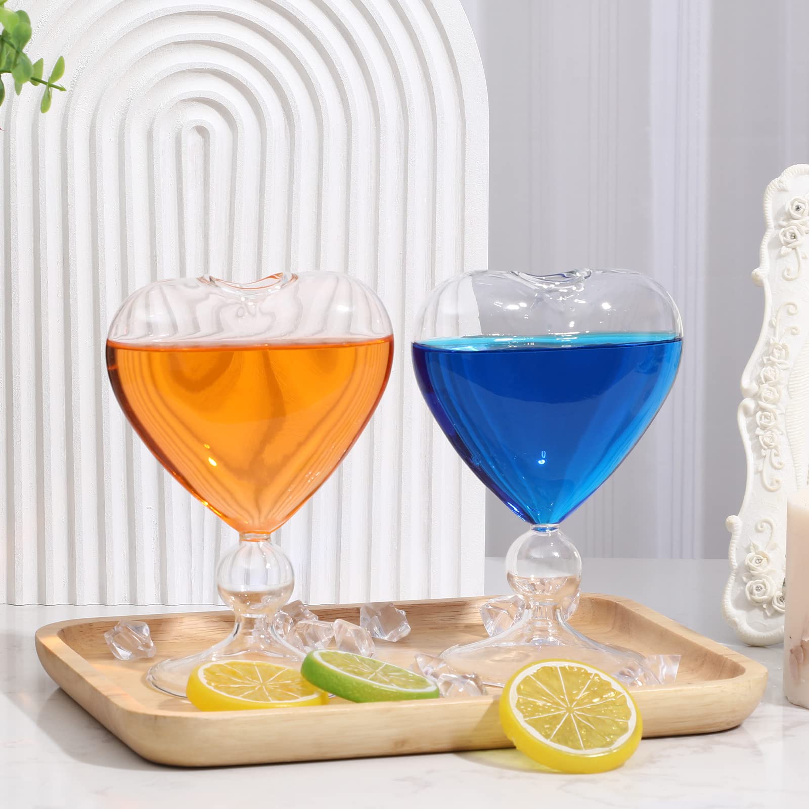 Hemoton Martini Glasses Set of 2, Glass Crystal Cocktail Glasses Heart Shape Glass Cups Shrimp Cocktail Goblet Glass Wine Goblet Wine Flutes Drinking Cup For Valentine's Day Bar Wedding Party Banque