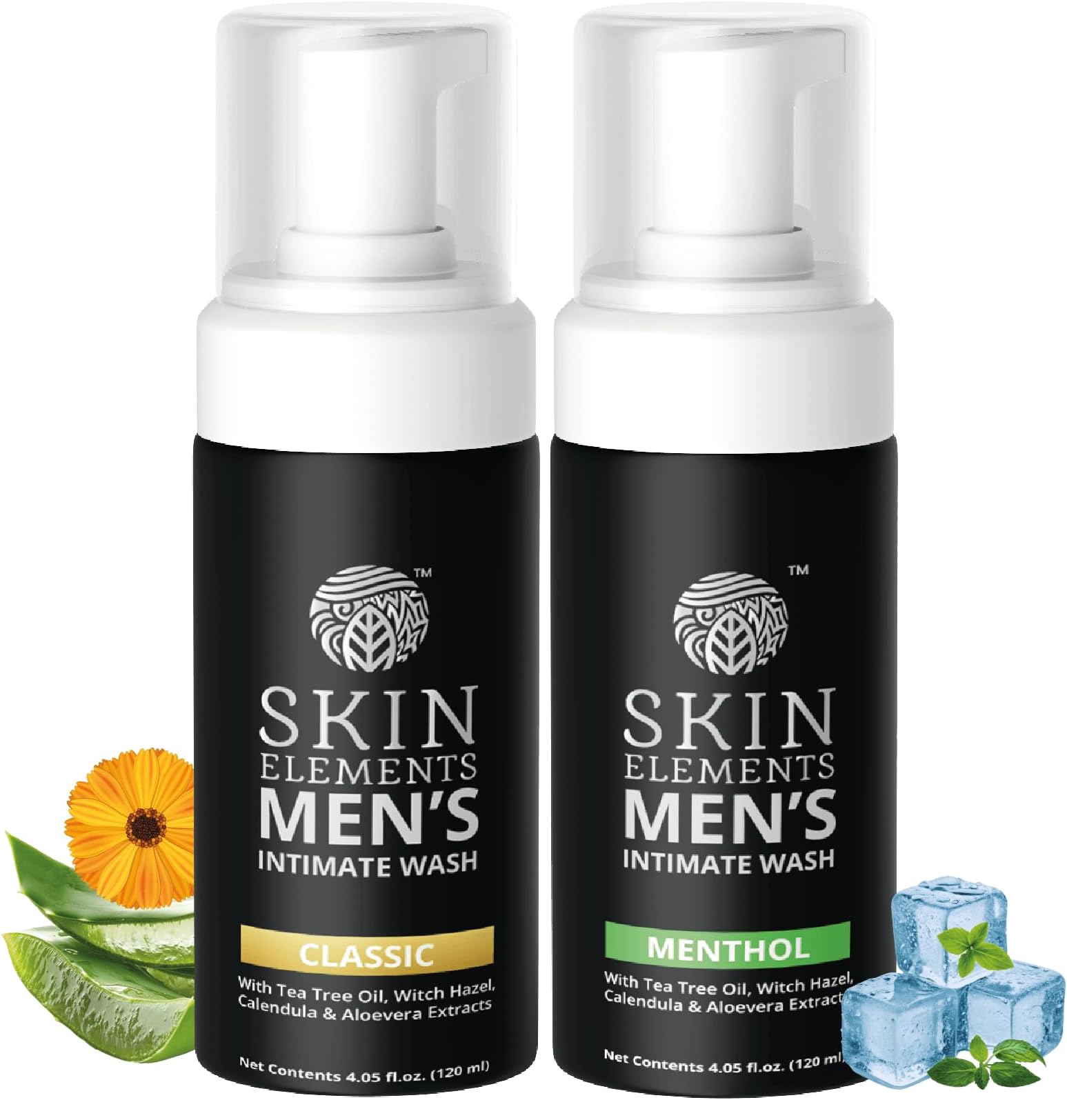 Skin Elements Intimate Wash for Men Combo | Tea Tree Oil & Menthol | pH Balanced Foaming Hygiene Wash | Controls Bad Odor & Sweat | 120 ml | Pack of 2 |