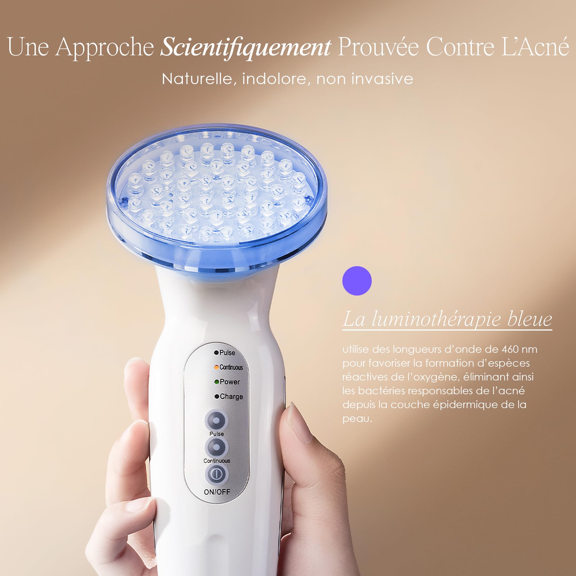 Blue LED+ Acne Light Therapy de Project E Beauty | Anti-acné | Réduit les Taches | Calme l'Inflammation et la Peau Sensible | Enleve les Imperfections | Pour les Eruptions Cutanées et la Peau Grasse