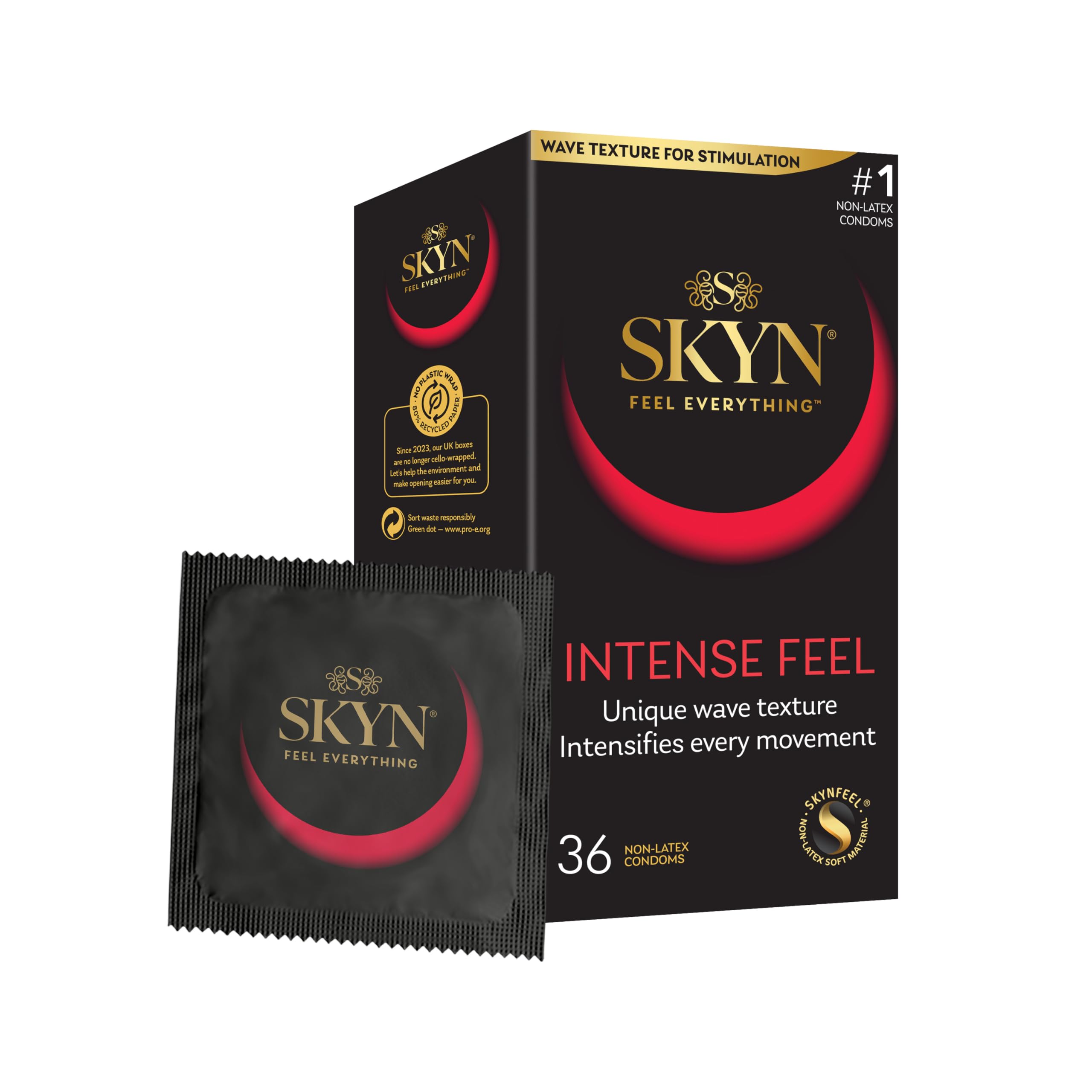 Skyn Intense Feel (Pack Of 36): Intensely Textured Latex Free Condoms For Men, Regular Size Condoms, Skynfeel Technology, Textured Surface, Lubricated,
