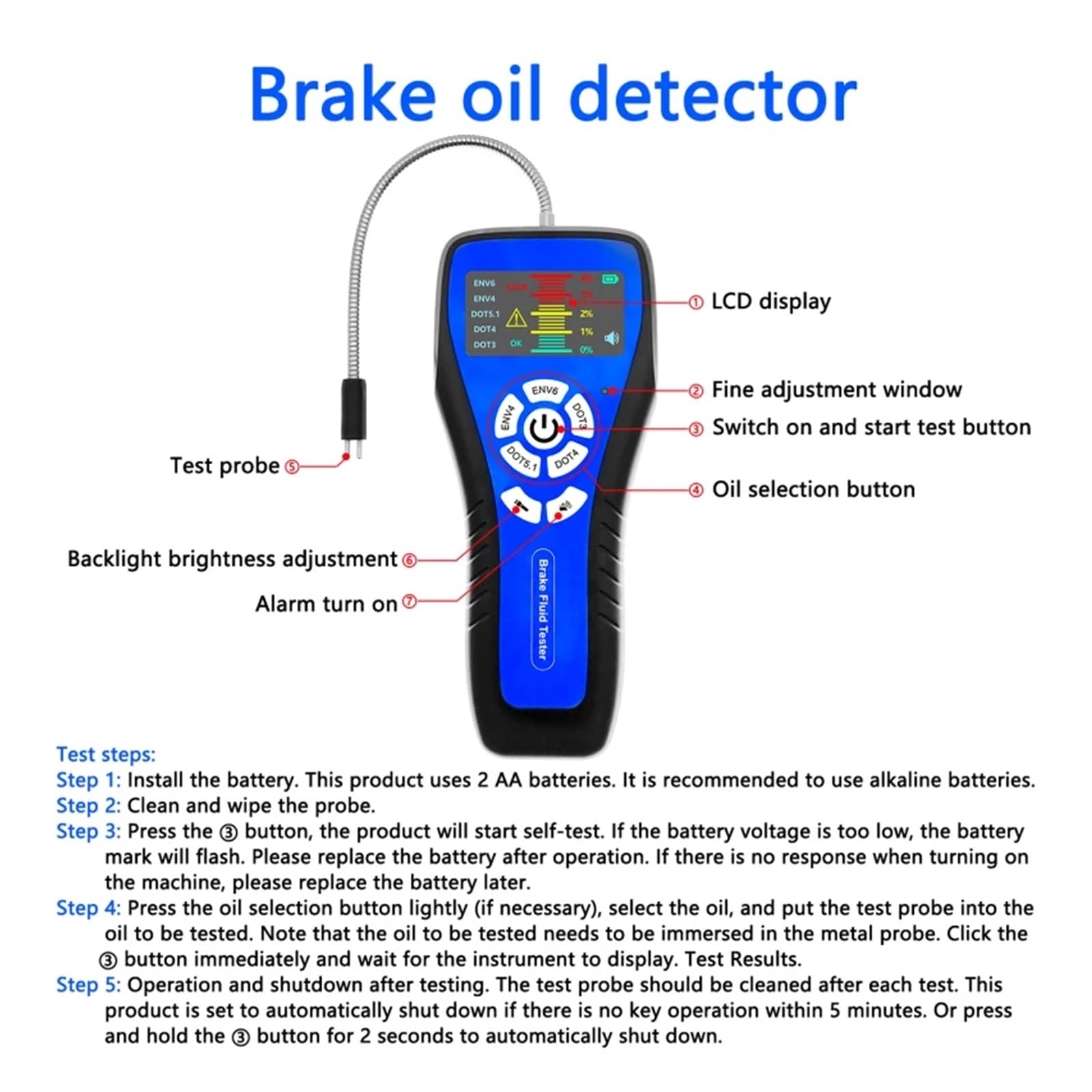 Tester płynu hamulcowego, Tester Płynu Hamulcowego O Wysokiej Precyzji Z Kolorowym Ekranem LCD Tester Samochodowy Detektor Płynu Hamulcowego