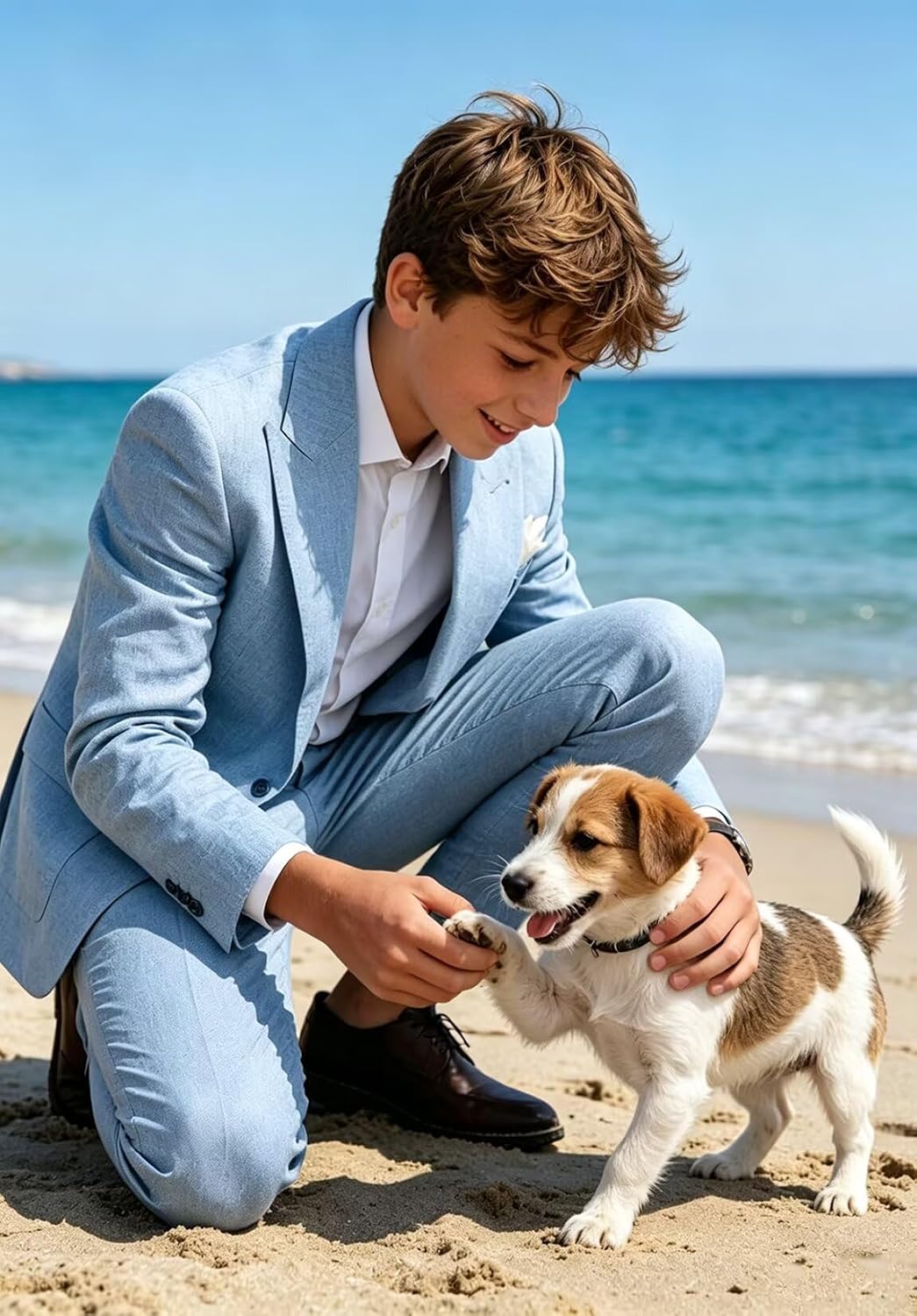 Boys Linen Suit Formal Wedding Tuxedo Suits for Kids Summer Beach Outfit
