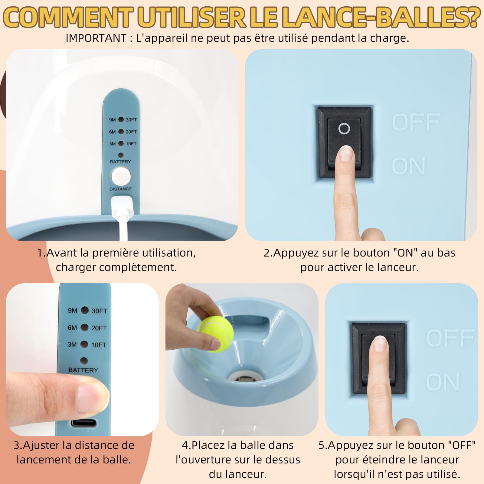 Machine à lancer de balles pour chien avec 6 balles de tennis, jouet électrique interactif pour petits chiens, pour l'intérieur et l'extérieur