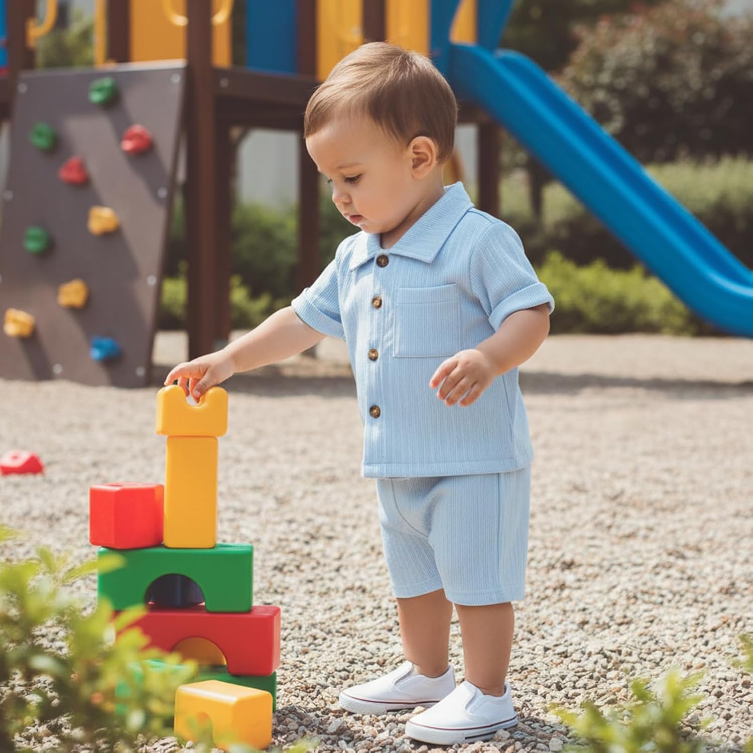 fhutpw Baby Boy Clothes Toddler Infant Leisure Ribbed Button Down Shirt Tops + Shorts Set 2PCS Summer Soft and Smooth Outfit - Image 2