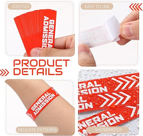 Miniatura 3 de Jetec 1000 pulseras de admisión general para eventos, bandas de papel impermeables, desechables, resistentes al desgarro, para fiestas, pulseras de