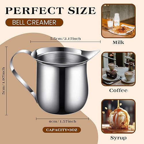 Miniatura 2 de Bokon 36 piezas de cremas de campana de acero inoxidable de 3 onzas para servir leche, café, crema, jarabe, azúcar en forma de campana, recipiente