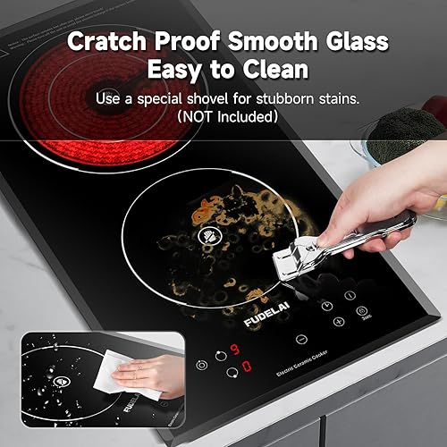 Miniatura 2 de Placa de cocina eléctrica de 2 quemadores, estufa de cerámica portátil con 9 niveles de potencia y temporizador, 1800 W 120 V, bloqueo de seguridad