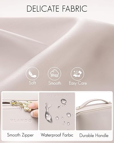 Miniatura 9 de Vlando Bolsa de cosméticos de viaje de gran capacidad - Bolsa de maquillaje, bolsa de cosméticos impermeable de cuero PU