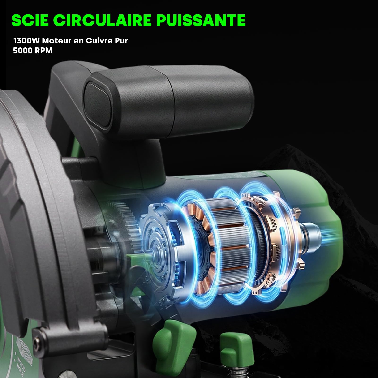 ENVENTOR 1300W Scie Circulaire, Filaire, Moteur Puissant | 5000RPM Scies Circulaires Électriques, coupe 65 mm (90 °), 44 mm (45 °), (Diamètre de Lame de Scie : 185 mm), pour Bois, PVC