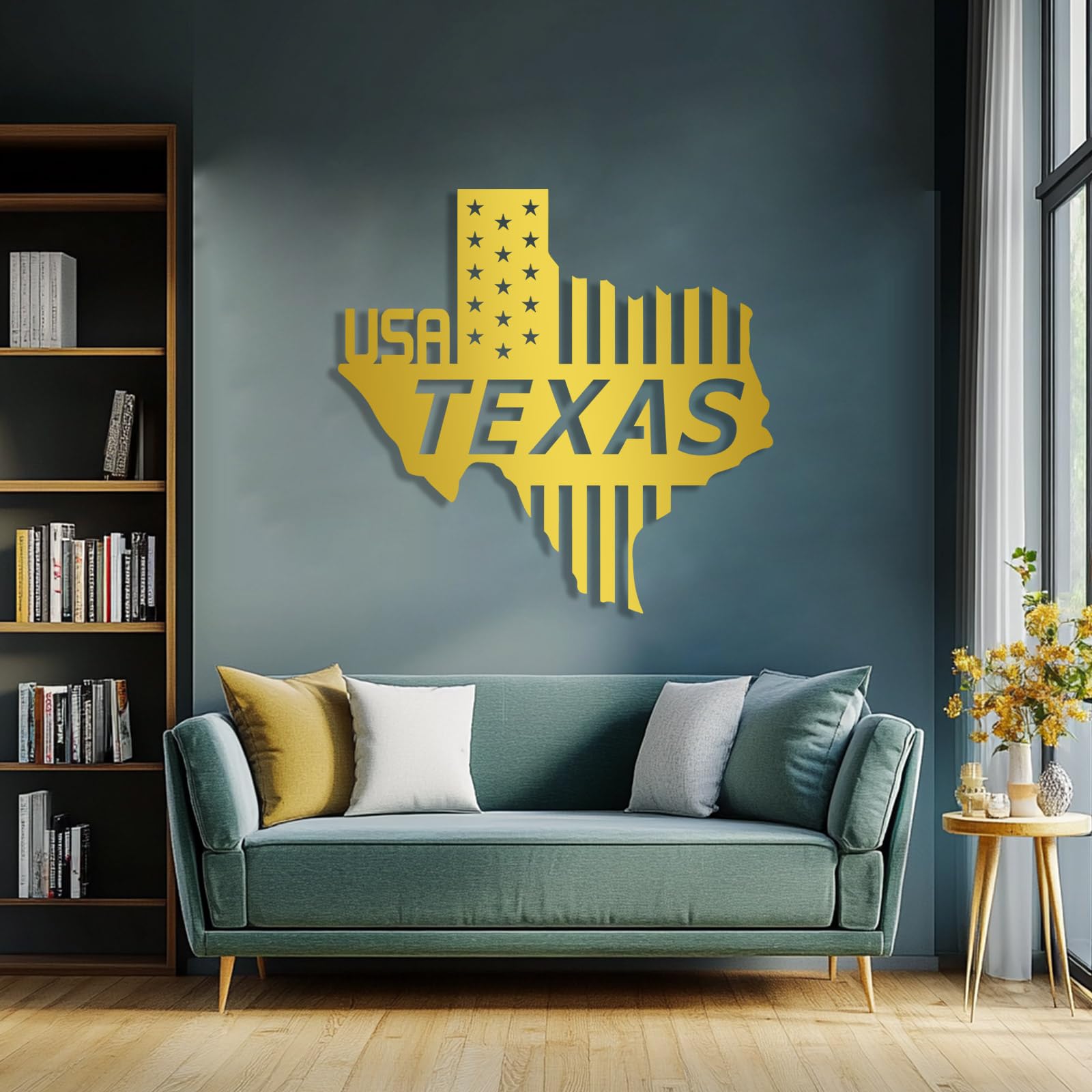 Metall-Wanddeko Texas, Texas-Wohndeko, USA-Kartenschild, Wanddeko im Landhausstil, Wohndeko, für Wohnzimmer, Büro (Schwarz, 47 x 46 cm)