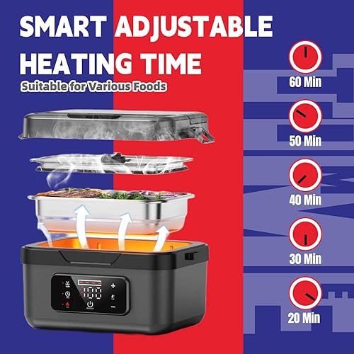Miniatura 4 de Lonchera portátil con calefacción, 1L1.5L, acero inoxidable 304, batería de 10000 mAh, calentador de alimentos con control digital inteligente de