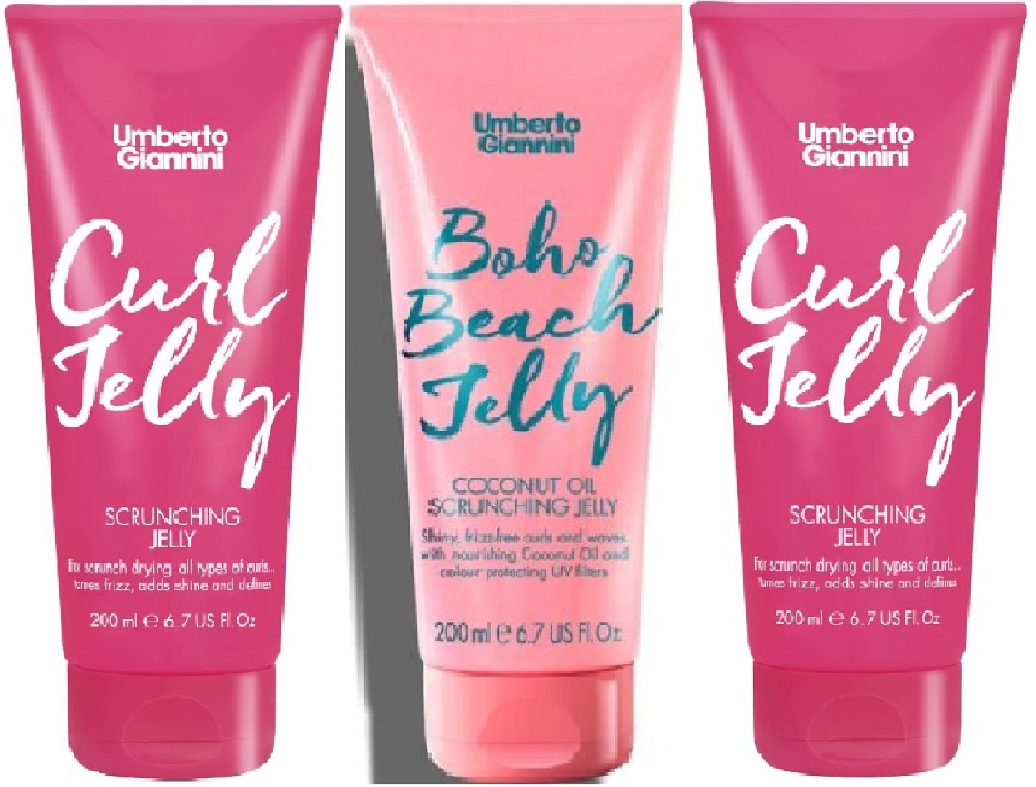 (3 PACK) Umberto Giannini Curl Jelly SCRUNCHING JELLY 2 x 200ml & Umberto Giannini Boho Beach Jelly Coconut Oil SCRUNCHING JELLY x 200ml