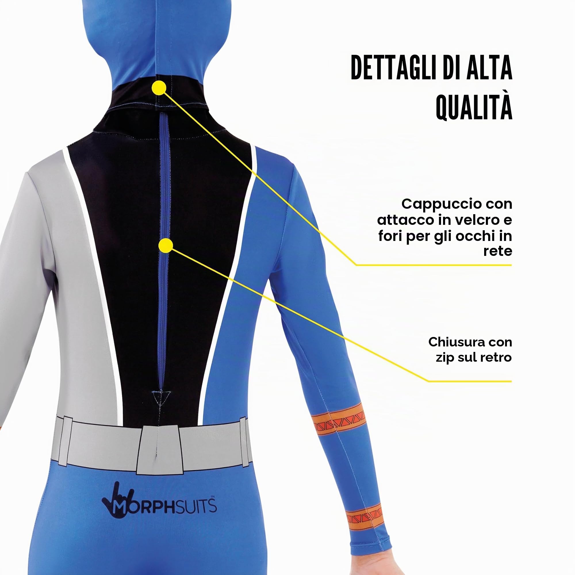 Morphsuits Costume Power Rangers Bambino, Tuta Halloween Bambino | Tuta Intera Blu Aderente, Design Blu Dino Fury, Chiusura con Zip, Perfetto per Halloween, Ideale per il Cosplay