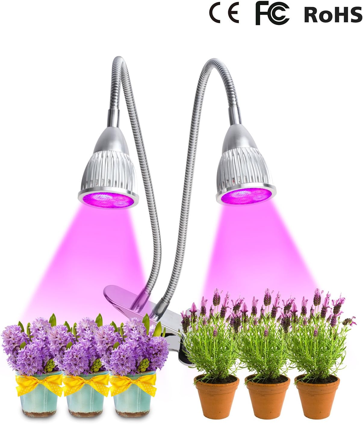 Aokairuisi LED Plant Grow Light, 10W Dual Head UV & IR Grow Lamp with 360°Flexible Neck for Indoor Plants, Greenhouse, Seedlings,Hydroponics, Office（10W）