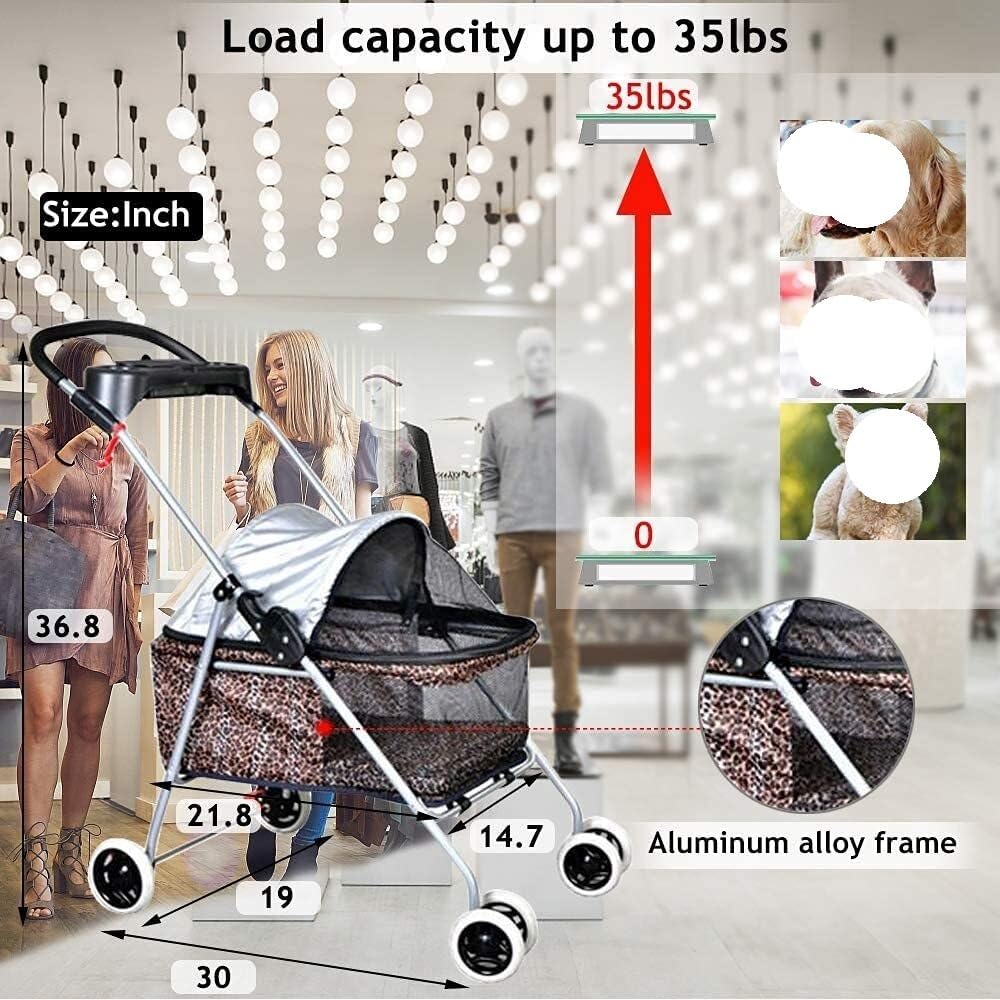 Stroller for Cats Dog Stroller Pet Stroller for Medium Small Dogs 4 Wheels Folding Portable Cat Dog Stroller with Cup Holders Removable Liner Pet Carrier Strolling Cart(A)