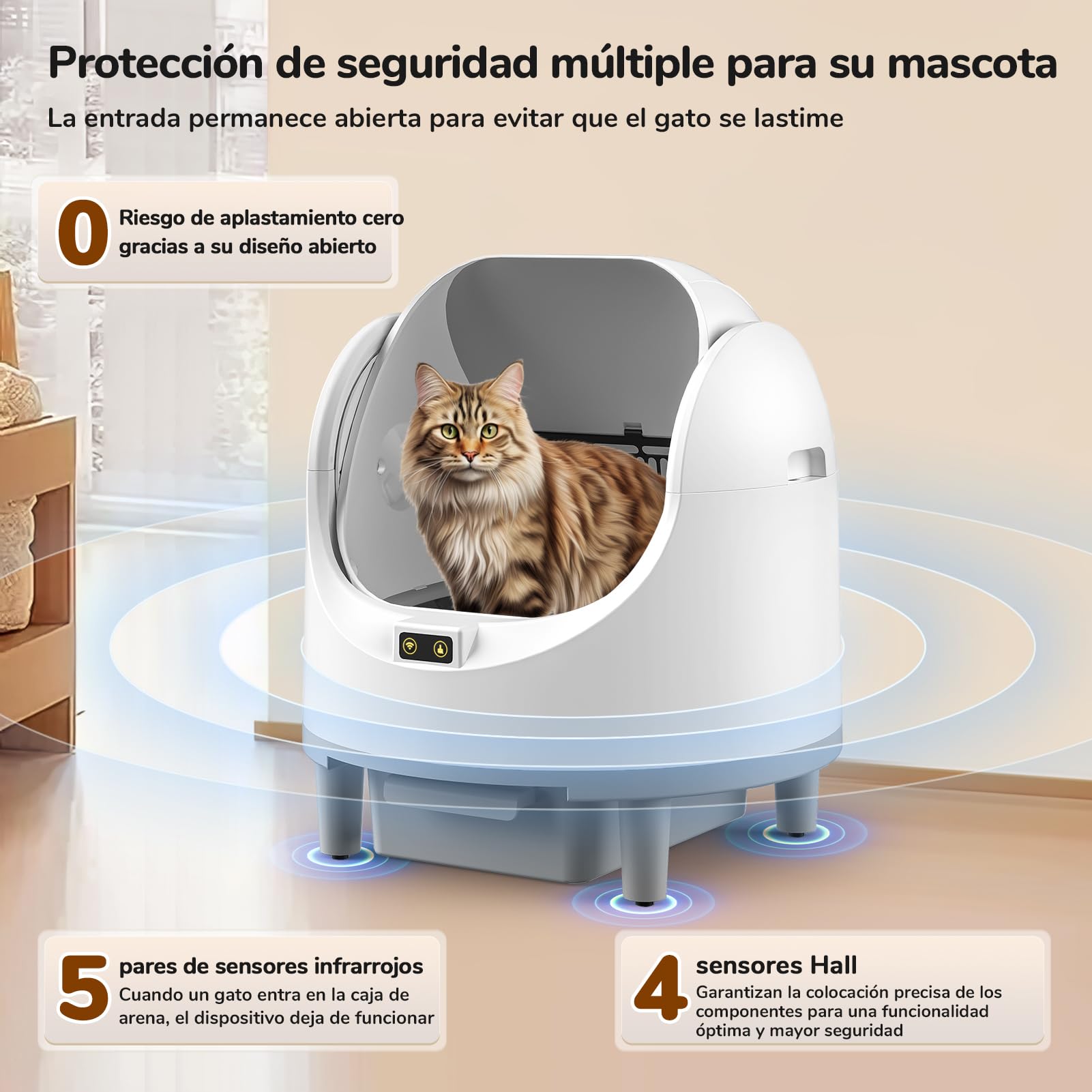 Arenero Gatos Autolimpiable, 65L Grande, Arenero Autolimpiable para Gatos eléctrica, Caja de Control de Arena extraíble, Control de Olor/aplicación, Entrada Baja, Seguro sin olores, para Varios Gatos