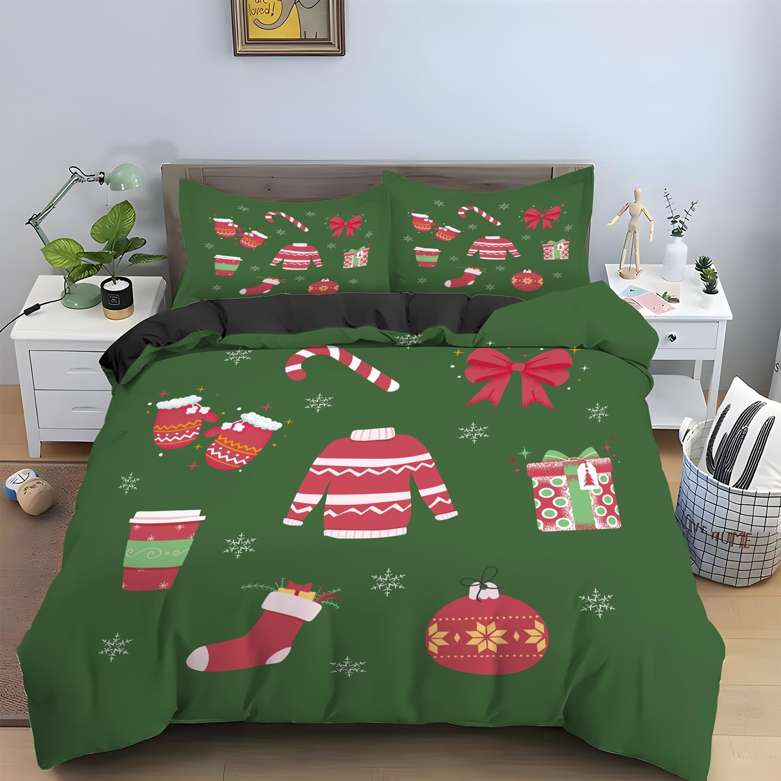 Housse de couette 200x200 pull de noël en microfibre douce avec zip