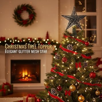 BinaryABC Iron Christmas Tree Star Topper,20cm Glittering Tree Topper