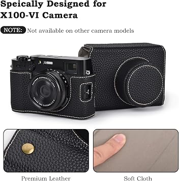VOVMOEYA Camera Case for Fujifilm X100VI with Adjustable Shoulder Strap, Fuji PU Leather Camera Half Case, Stylish Protective Portable