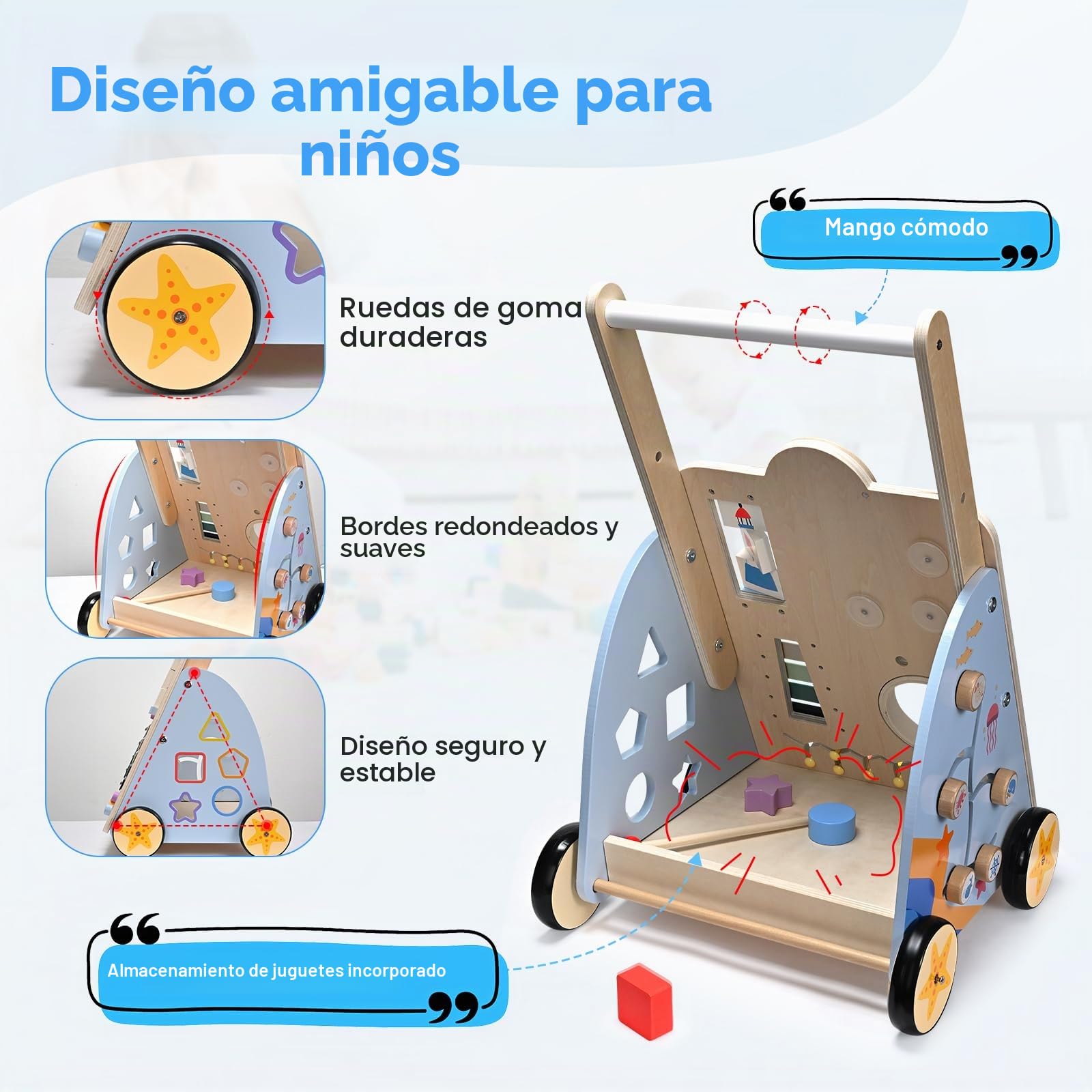Carrito de Paseo para Bebé, 8 en 1 Juego de Motricidad para Bebé, Andador para Bebé Niño y Niña, Desarrollo cognitivo, Diseño natural y cómodo, Desde 18 meses