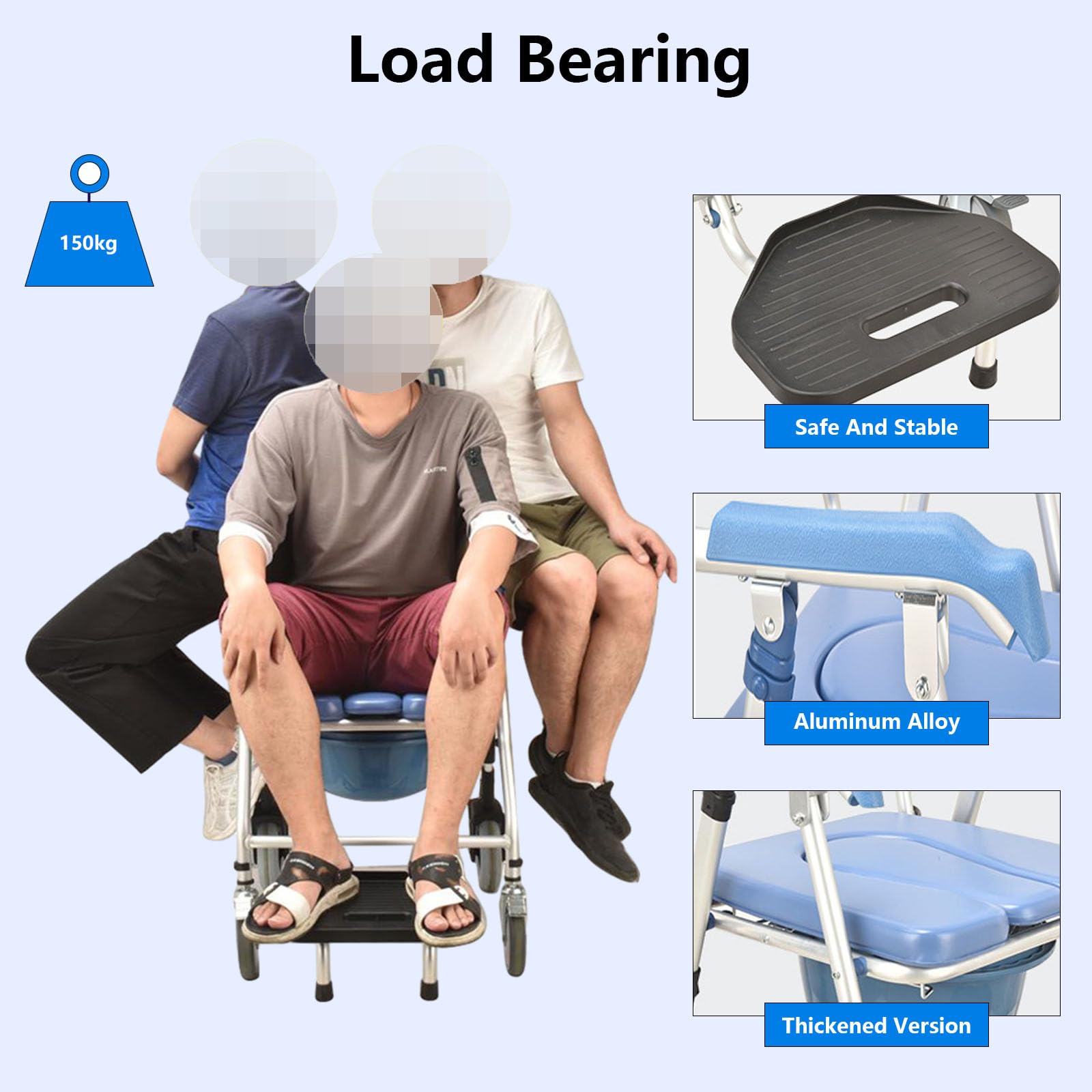 Sedia Comoda WC per Anziani, Sedia Doccia Disabili con Ruote, Multifunzione Sedia a Rotelle Doccia Pieghevole con Braccioli, Carrozzina Doccia per Disabili e Anziani con WC (Blu)