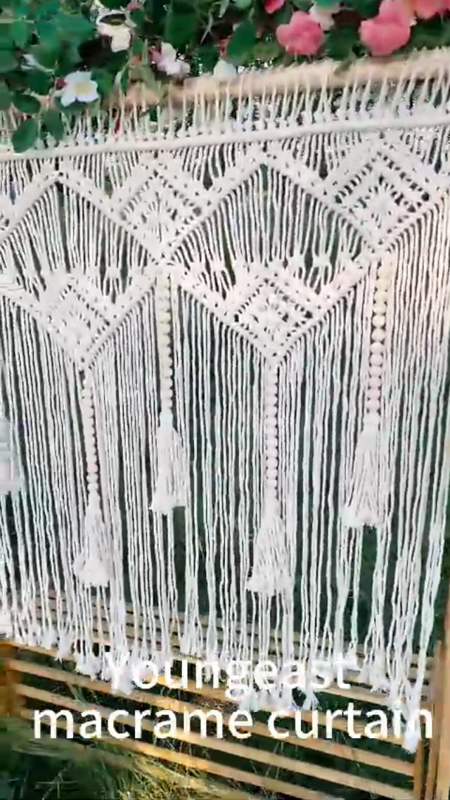 Tenture Murale Macramé Youngeast - Grand Rideau De Perles Bohème, Violet, 78,7x63,5cm Avec Pompons