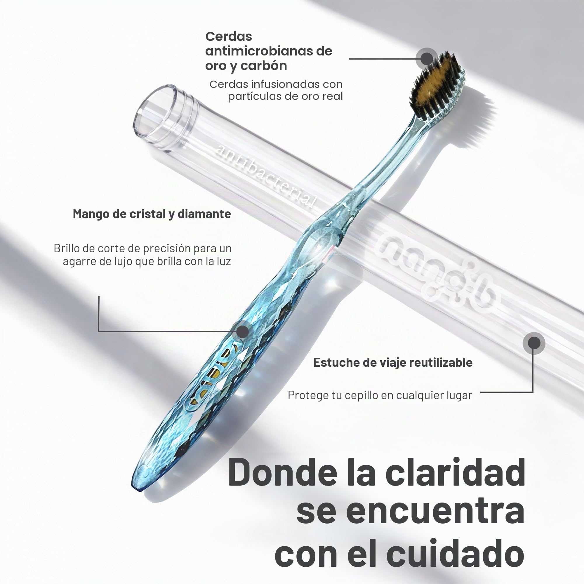 Nano-b Rainbow Pack de 12 cepillos de dientes manuales antibacterianos Carbón de bambú y dorado