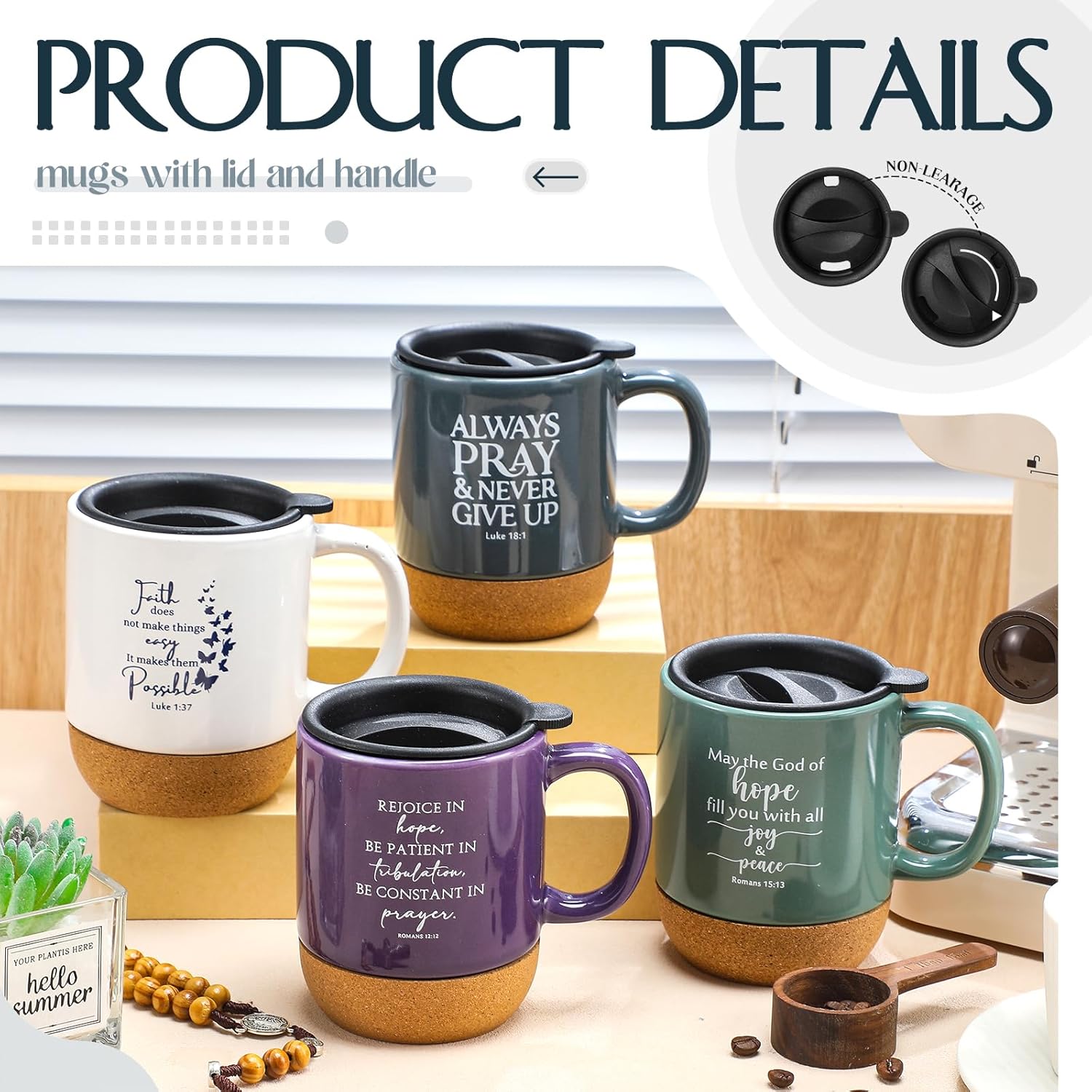 4 Pcs Christian Coffee Mug 15 oz Inspirational Bible Verses Cup with Cork Bottom Religious Mugs Easter Gift for Book Lover Women Men Sunday School Church Pastor Clergy - Image 4