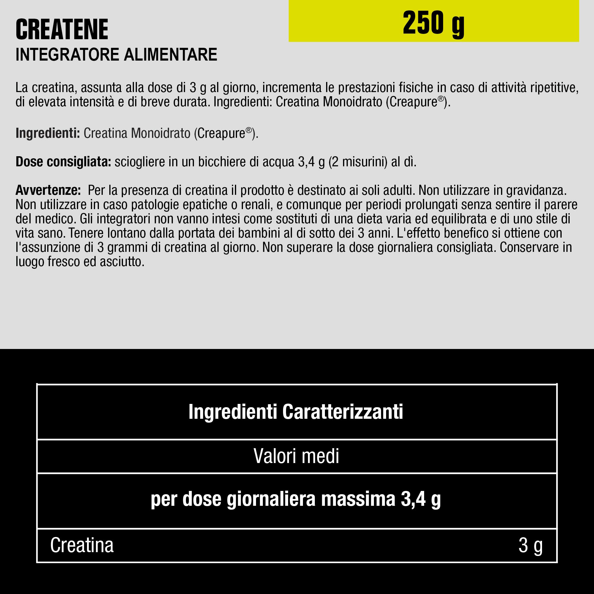 Anderson® Creatina Monoidrato 100% Creapure®250 g - Potenziamento Energetico, 73 dosi x 3.4 g - CREATENE, Pure Creatine Monohydrate Powder