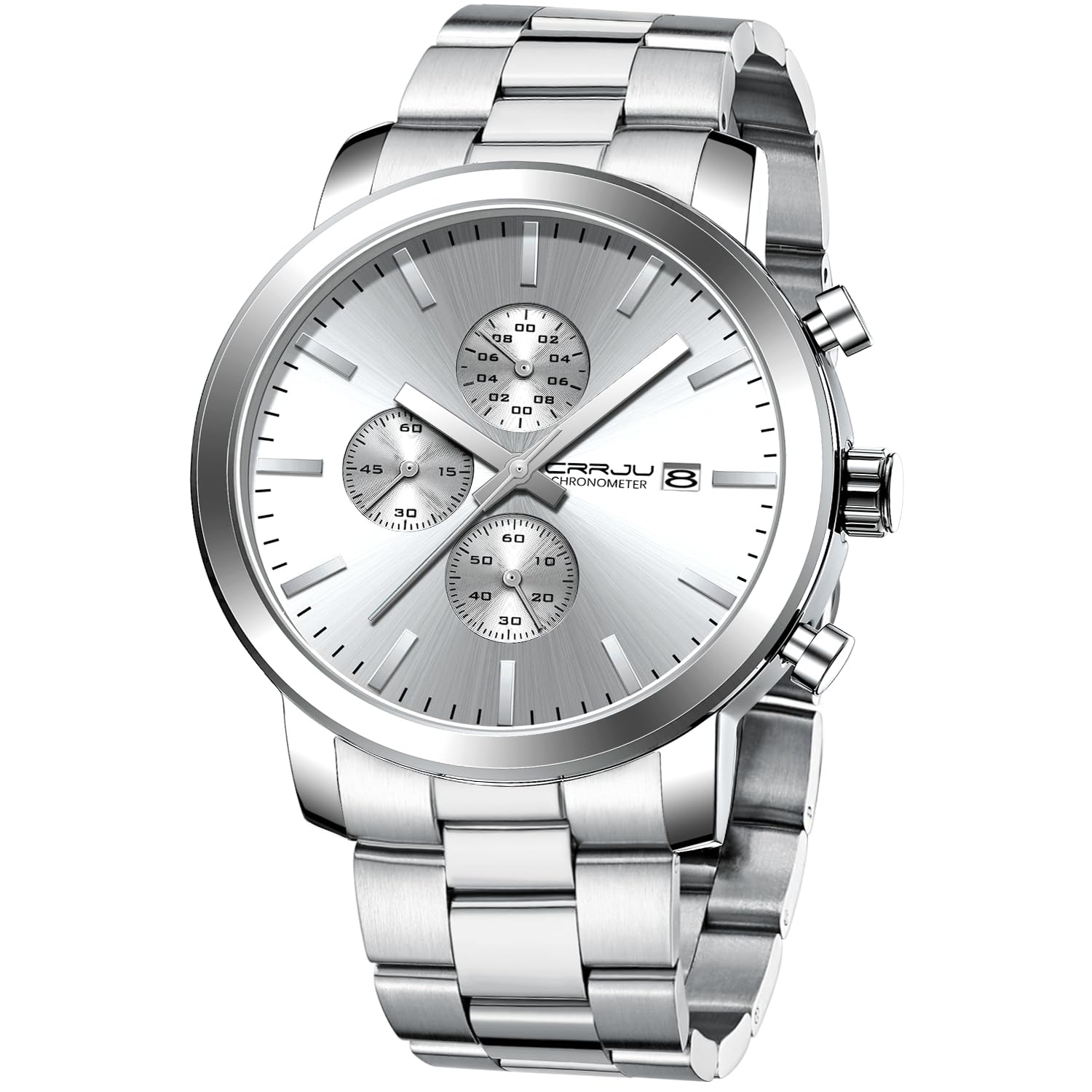 CRRJU Herren Uhr Chronographen EdelstahlBand Männer Uhren Wasserdicht Armbanduhr Business Schwarz Stoppuhr mit Datum Analog Quarzuhren
