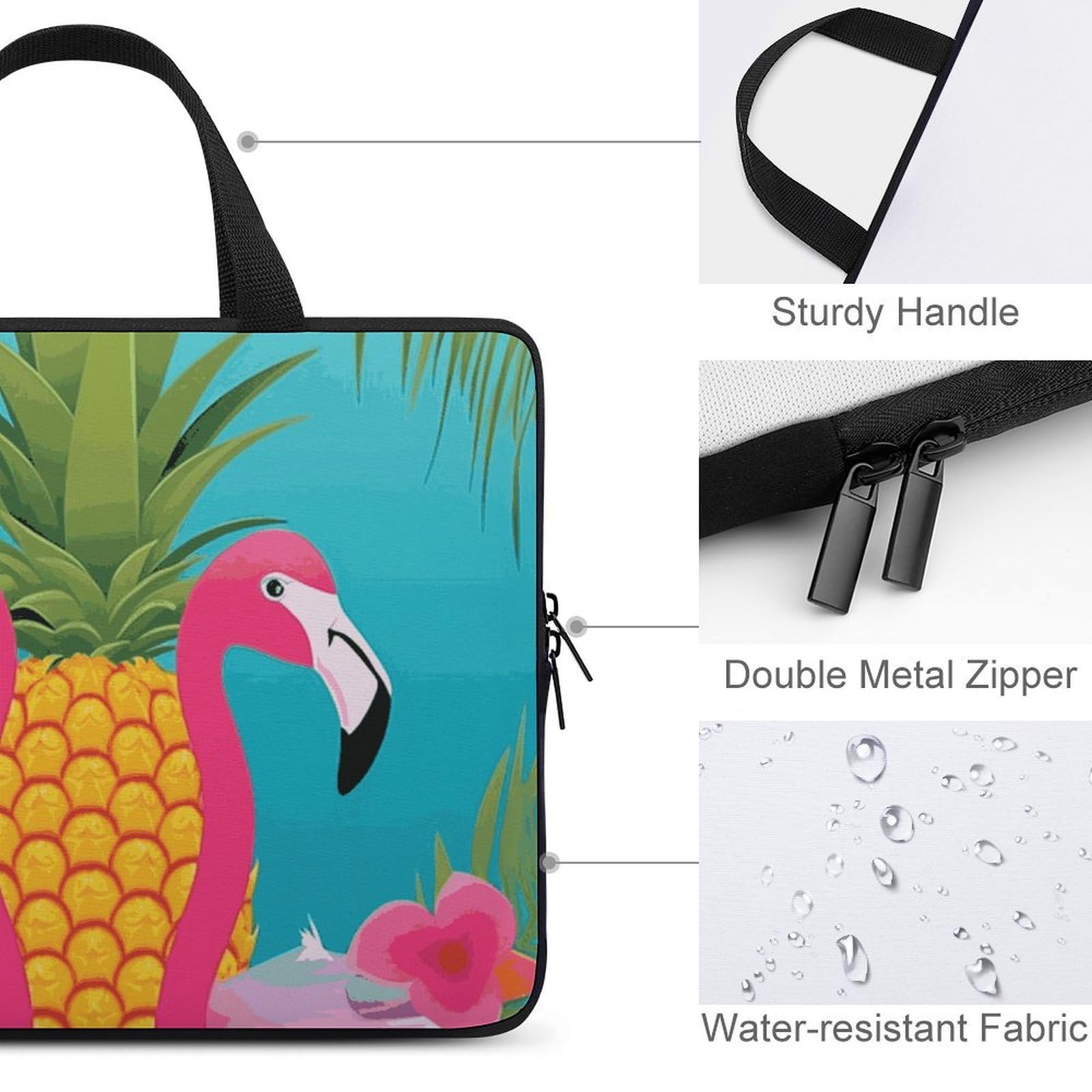 Custodia per computer portatile ultra sottile e impermeabile, con ananas e fenicottero da 10", borsa protettiva portatile per computer con cinghia da polso