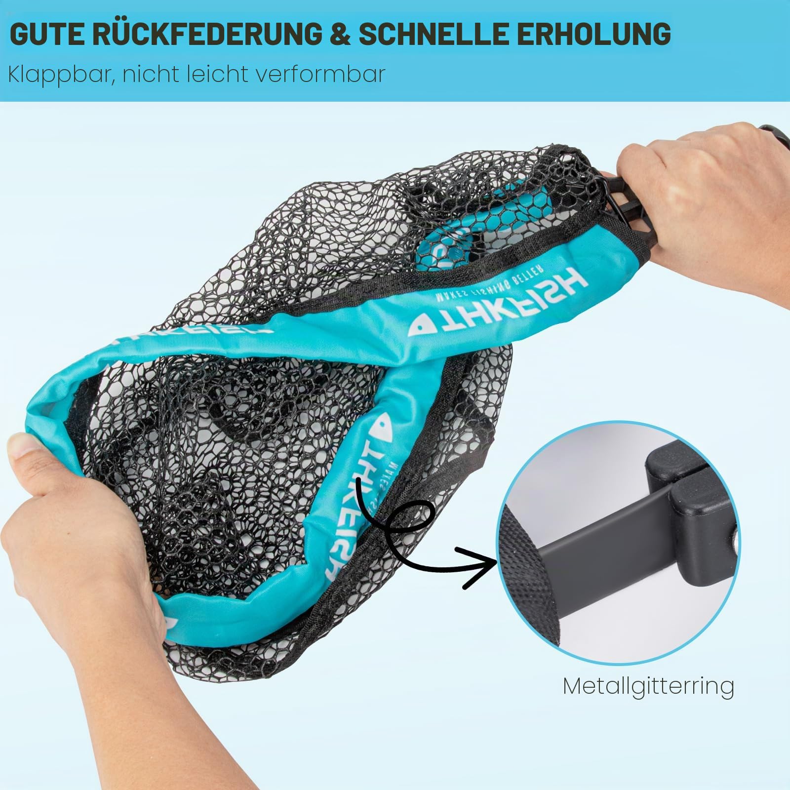 THKFISH Fly Fishing Landing Net, Foldable Landing Trout Net with ABS Handle,Rubber Coated Mesh Trout Net with Tackle Bag for Trout Bass Catch and Release, Portable Fly Fishing Gear,M/L